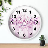 Wall Clock - Lavender Ribbons & Roses - Glam Watercolor Floral Stripes