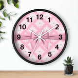 Glam Pink Mauve Bow - White Damask Diamonds - Wall Clock