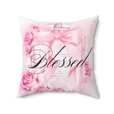 Square Pillow - Pink & Blush Perfume Bottle - Blessed Black