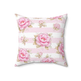 Pink Sugar Blossom Stripes - Square Pillow