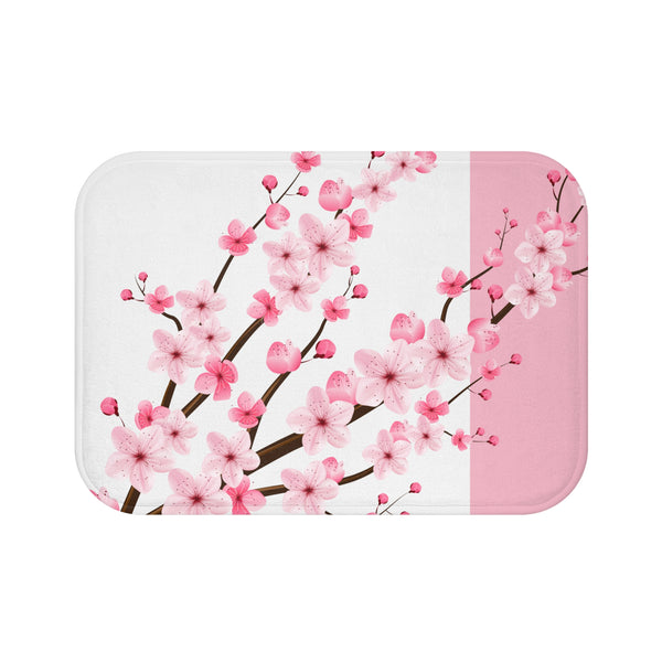 Bath Mat-Pink Floral Blossoms-White & Pink