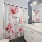 Shower Curtains - Chosen in Christ - Berry Floral Watercolor