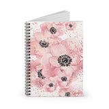 Small Spiral Notebook, 6x8in-Rose Gold-Pink Floral-Paint Splatter