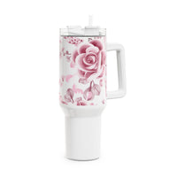 Glam Cup Tumbler, 40oz - Soft Pink Floral Mauve - White