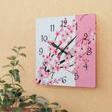 Acrylic Wall Clock-Pink Floral Blossoms-Pink & White