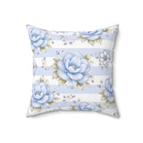 Powder Blue Sugar Blossom Stripes - Square Pillow