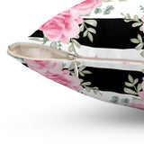Pretty Pink Roses - Black Stripes - Square Pillow