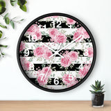 Pretty Pink Roses -Black Stripes - Wall Clock