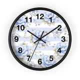 Powder Blue Sugar Blossom Stripes - Wall Clock