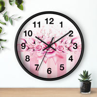 Wall Clock - Blush Ribbons & Roses  - Glam Watercolor Floral Stripes