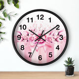 Wall Clock - Blush Ribbons & Roses  - Glam Watercolor Floral Stripes