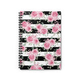 Pretty Pink Roses - Black Stripes - Spiral Notebook (Small)