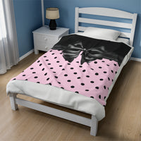 Velveteen Plush Blanket-Glam Black Bow-Soft Pink-Black Polka Dots