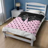 Velveteen Plush Blanket-Glam Black Bow-Soft Pink-Black Polka Dots