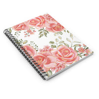 Small Spiral Notebook, 6x8in-Lucsious Pink Floral-Gold Trim