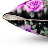Square Pillow - Purple Midnight Roses - Perfume Bottle Black