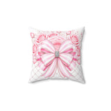 Candy Stripe Pink Couture Bow - Square Pillow