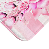 Bath Mat -  Blush Ribbons & Roses - Glam Watercolor Floral Stripes