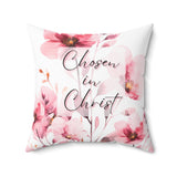 Square Pillow - Chosen in Christ - Berry Floral Watercolor