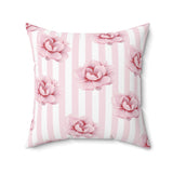 Square Pillow-Pink Floral Pinstripes