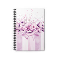 Spiral Notebook (Small) - Lavender Ribbons & Roses - Glam Watercolor Floral Stripes