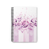 Spiral Notebook (Small) - Lavender Ribbons & Roses - Glam Watercolor Floral Stripes