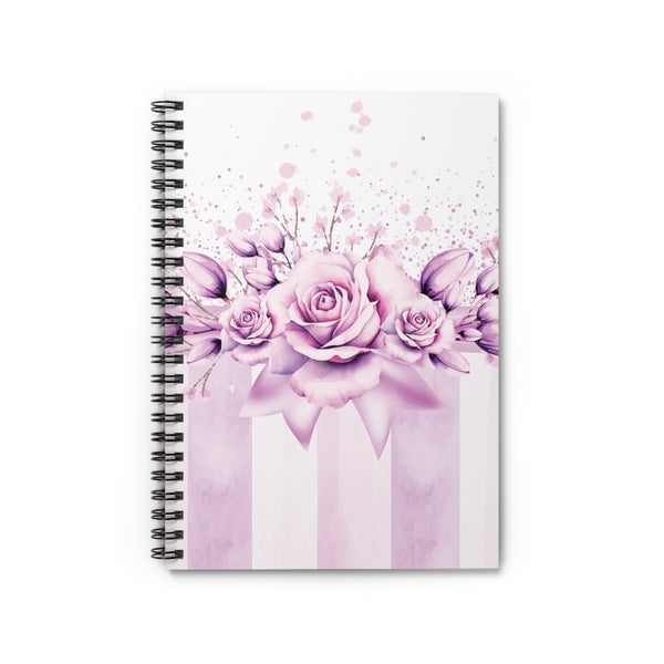 Spiral Notebook (Small) - Lavender Ribbons & Roses - Glam Watercolor Floral Stripes