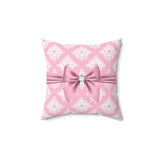 Square Pillow-Glam Pink Mauve Bow-White Damask Diamonds