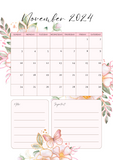 FREE Printable Download-2024 Monthly Calendar-Lush Pink Floral