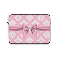 Laptop Sleeve-Glam Pink Mauve Bow-White Damask Diamonds