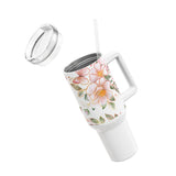 Glam Cup Tumbler, 40oz - Pink Floral Butterflies - White