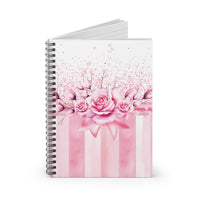 Spiral Notebook (Small) - Blush Ribbons & Roses - Glam Watercolor Floral Stripes