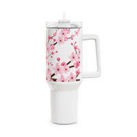 Glam Cup Tumbler, 40oz - Pink Floral Blossoms - White