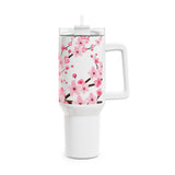 Glam Cup Tumbler, 40oz - Pink Floral Blossoms - White