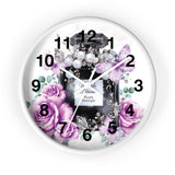 Wall Clock - Purple Midnight Roses - Perfume Bottle White