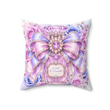 Orchid Periwinkle Perfume Bottle - Diamond Bow Couture - Square Pillow