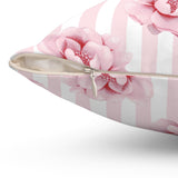 Square Pillow-Pink Floral Pinstripes
