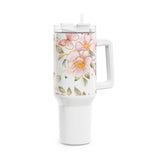 Glam Cup Tumbler, 40oz - Pink Floral Butterflies - White