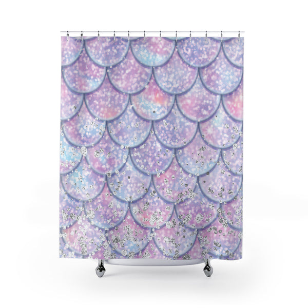 Shower Curtains-Mermaid Scales-Pink Purple Glitter Sparkles