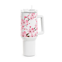 Glam Cup Tumbler, 40oz - Pink Floral Blossoms - White