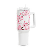 Glam Cup Tumbler, 40oz - Pink Floral Blossoms - White