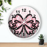 Ballet Pink Black Ruffle Leopard Bow Couture - Wall Clock