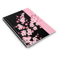 Small Spiral Notebook, 6x8in-Pink Floral Blossoms-Black & Pink