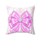 Orchid Lilac Damask Bow - Square Pillow