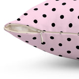 Black Satin Diamond Bow - Pink Polka Dots - Square Pillow
