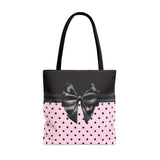 Tote Bag-Glam Black Bow-Soft Pink-Black Polka Dots