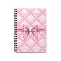 Small Spiral Notebook, 6x8in-Glam Pink Mauve Bow-White Damask Diamonds