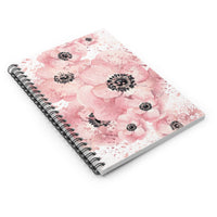 Small Spiral Notebook, 6x8in-Rose Gold-Pink Floral-Paint Splatter