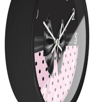 Wall Clock-Glam Black Bow-Soft Pink-Black Polka Dots