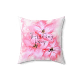 Square Pillow - Pink Passion Watercolor Plumeria - The Lord is my Refuge (Faith)